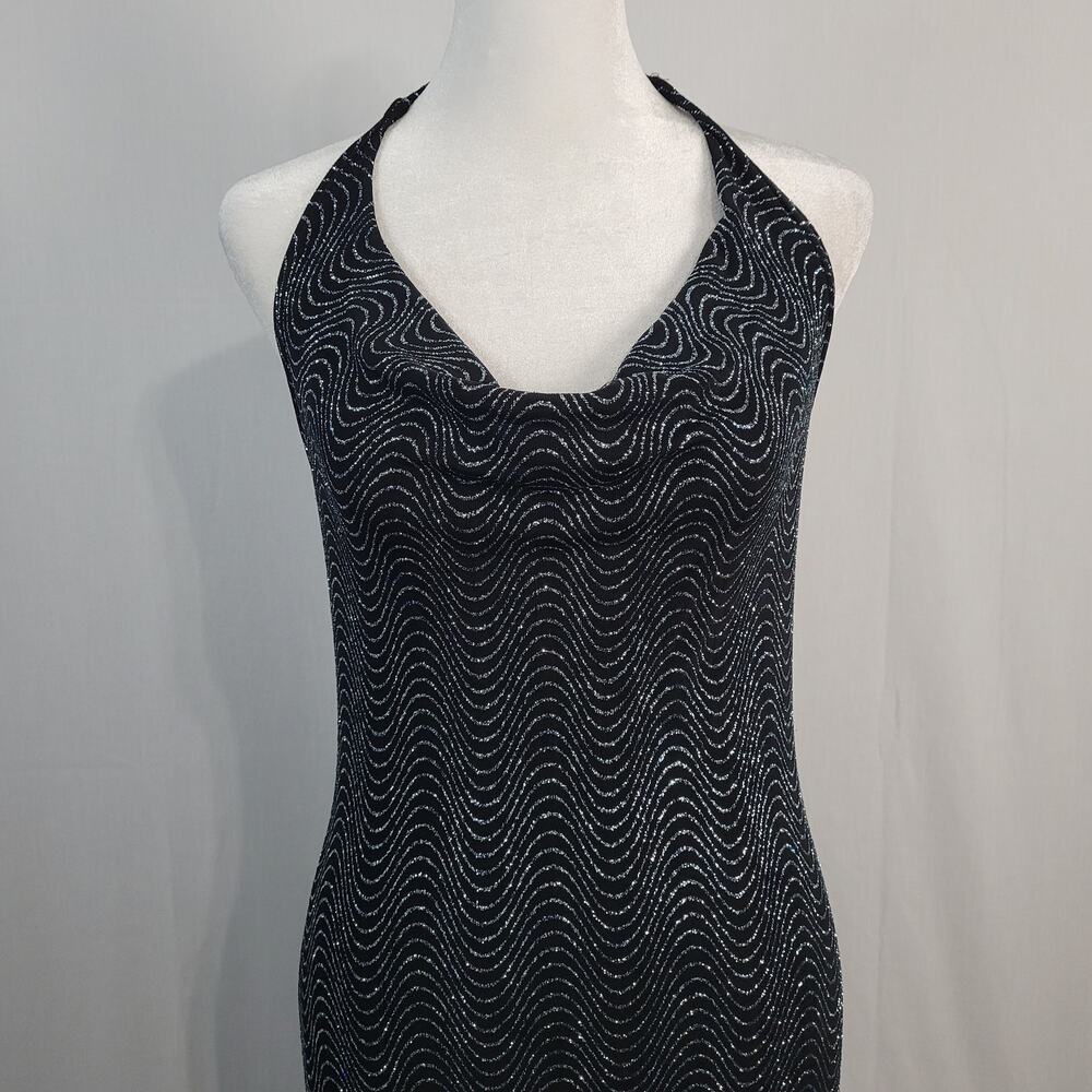 Vintage Sleeveless Cowl Neck Dress size S black silver Y2K 90s Prom Formal USA